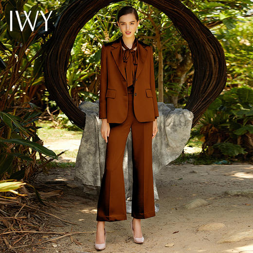 IWY/香槟色焦茶色长袖西装阔腿长裤套装203018C1+P2 商品图4