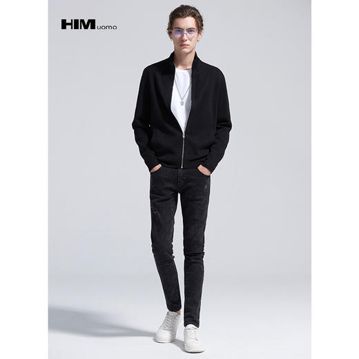HIM漢崇 针织开衫男立领黑色秋季合身ins潮流帅气男士线衫外套 商品图1