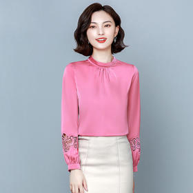 MZ6259秋季新款时尚灯笼袖镂空绸缎小衫