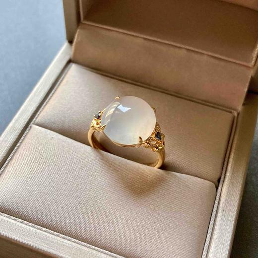 冰种翡翠鸽子蛋戒指18k黄金蓝宝石镶嵌 商品图4