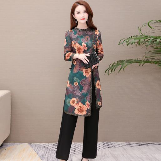 QYM-JBH08早秋民族风新款成熟气质40岁以上阔腿裤+上衣两件套 商品图3