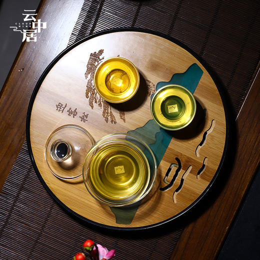 黑色圆形迎客松茶盘 商品图2