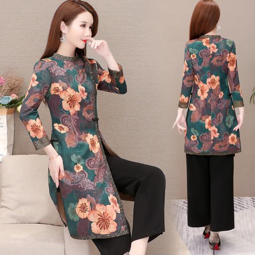QYM-JBH08早秋民族风新款成熟气质40岁以上阔腿裤+上衣两件套 商品图1
