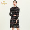 乔万尼新款女连衣裙秋冬时尚蕾丝拼接条纹休闲长袖A字中长裙ES3E502 商品缩略图2