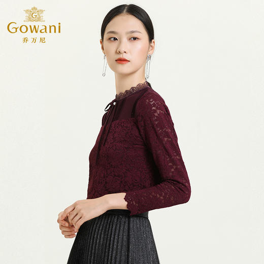 乔万尼早秋上衣女拼接设计蝴蝶结吊坠重工蕾丝气质优雅衬衣ES3C517 商品图2