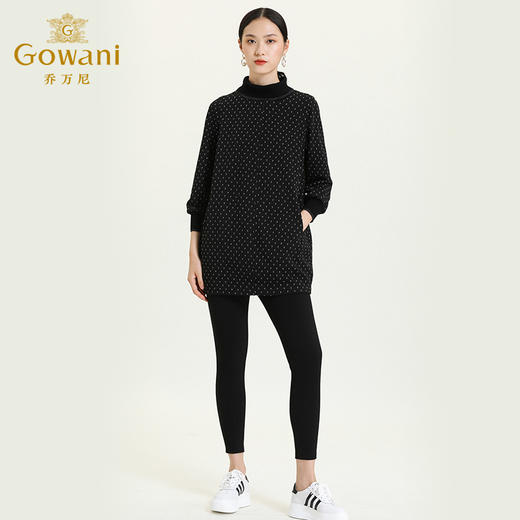 乔万尼早秋提花O型黑色显瘦百搭印花中领连衣裙ES3E545 商品图3