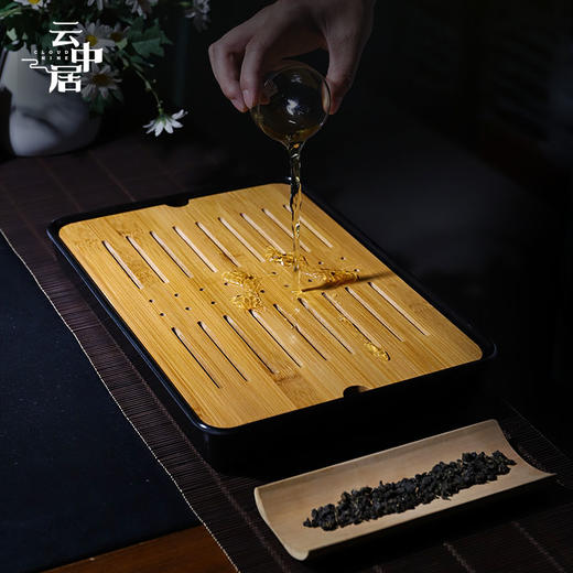 黑色长方形简约干泡大号茶盘 商品图3