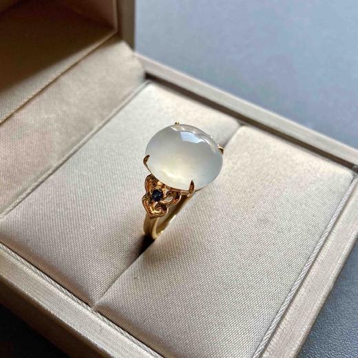 冰种翡翠鸽子蛋戒指18k黄金蓝宝石镶嵌 商品图1