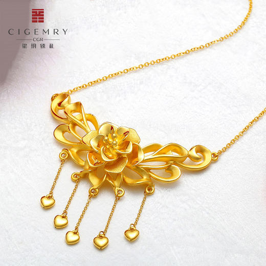 足金项链吊坠套装花型爱心凤冠霞帔结婚黄金首饰3d硬金精品