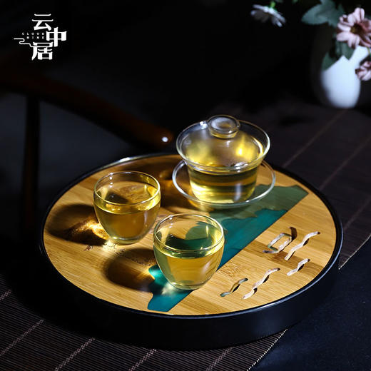 黑色圆形迎客松茶盘 商品图1