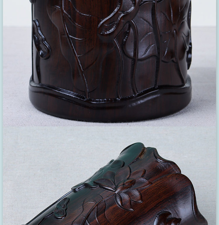 黑檀木笔筒雕刻原木复古毛笔筒办公桌中式文房四宝书房礼品