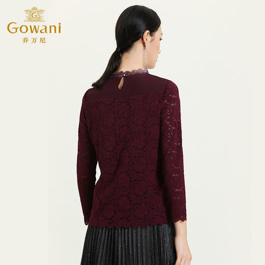 乔万尼早秋上衣女拼接设计蝴蝶结吊坠重工蕾丝气质优雅衬衣ES3C517 商品图3