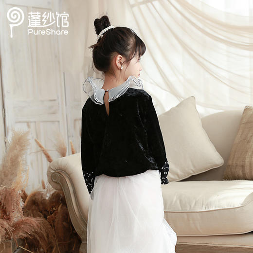 非质量问题不退换----pureshare女童卫衣长袖丝绒上衣秋季洋气气质复古花领演出服-夜空中的萤火虫 商品图3