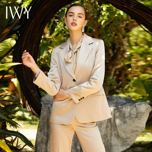 IWY/香槟色焦茶色长袖西装阔腿长裤套装203018C1+P2 商品图0