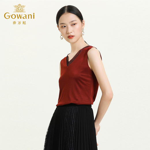 乔万尼新款打底上衣外穿无袖背心女夏季打底红色薄款V领上衣ES3H583 商品图1