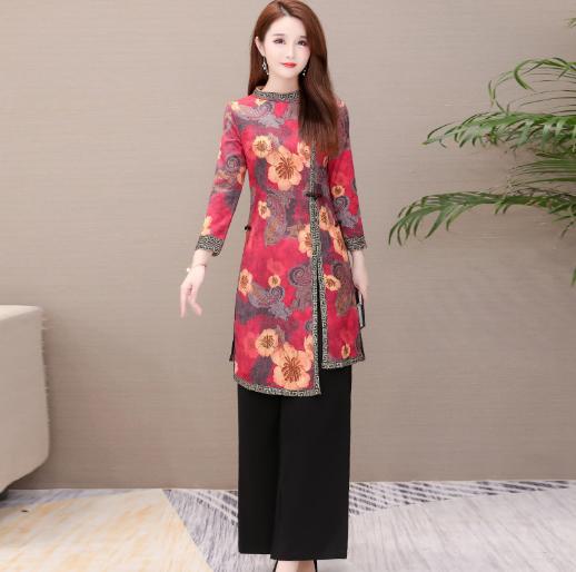 QYM-JBH08早秋民族风新款成熟气质40岁以上阔腿裤+上衣两件套 商品图2