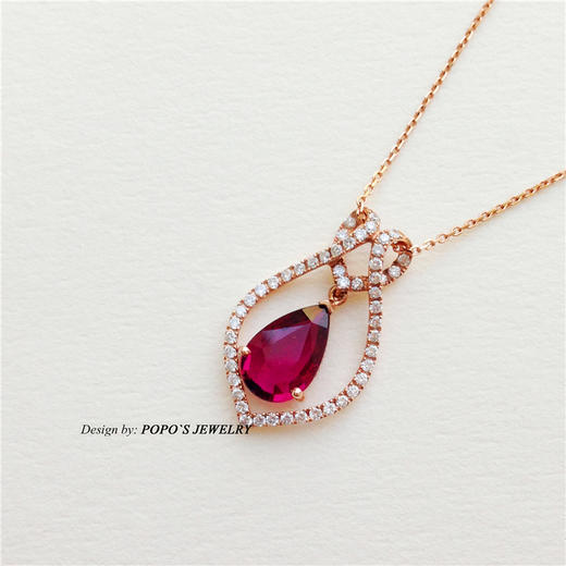 每日特选18k玫瑰金ruby红宝石色水滴碧玺吊坠预约看货