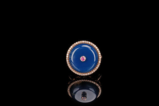 曼珠沙华·多米尼加蓝珀18K玫瑰金镶钻平安扣戒指 商品图2
