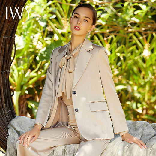 IWY/香槟色焦茶色长袖西装阔腿长裤套装203018C1+P2 商品图1