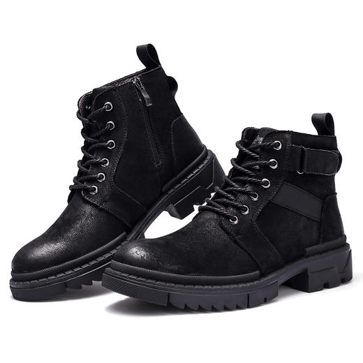 强人马丁靴男头层牛皮透气耐磨复古户外靴子便捷侧拉链有型百搭男靴 Q3DXA218031 商品图4