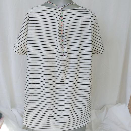 WD019女生百搭经典黑白条纹A字底摆短袖T恤 商品图1