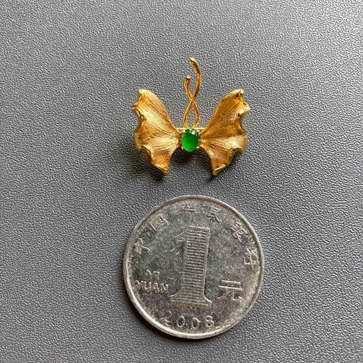 高冰种阳绿翡翠蛋面设计师款蝴蝶胸针18k黄金镶嵌 商品图3