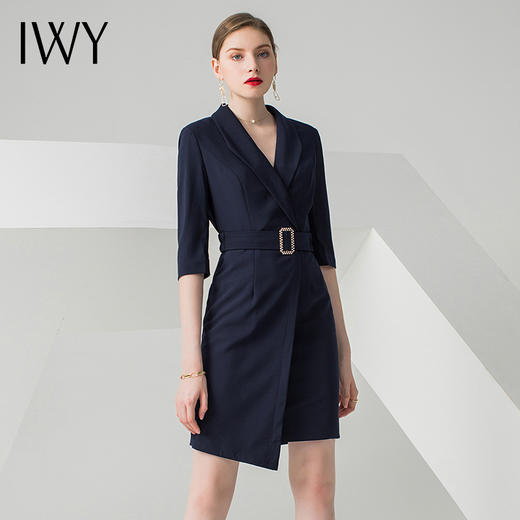 IWY/高端职业连衣裙女时尚气质中裙藏青OL 女裙 商品图1