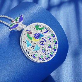 子佩集纯银孔雀吊坠【QFDZ007】（不含链）珐琅彩花丝208