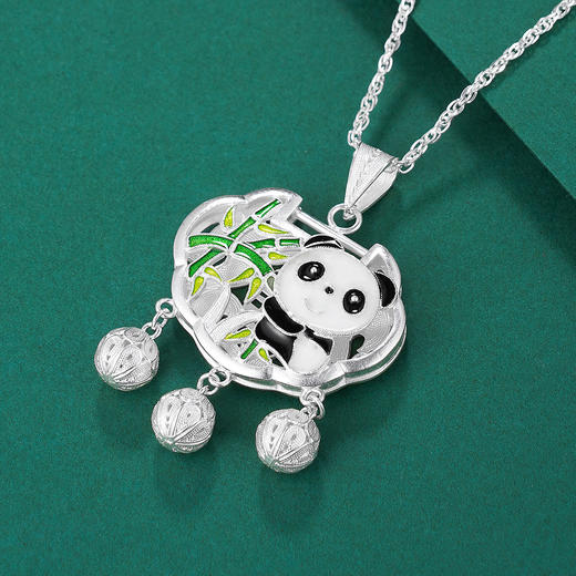 【抱竹】子佩集S990银熊猫锁吊坠【QFDZ009】（不含链）珐琅彩花丝208 商品图3