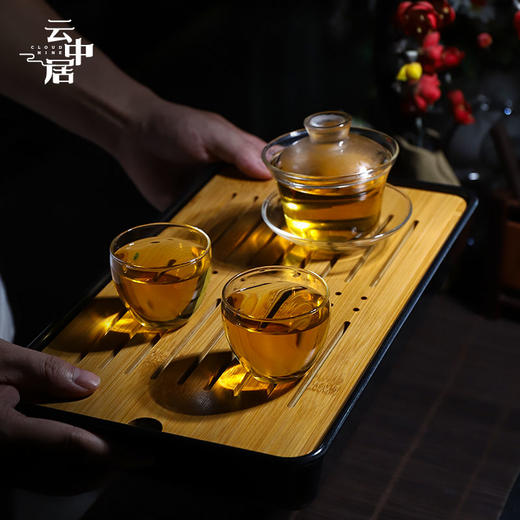 黑色长方形简约干泡中号茶盘 商品图3