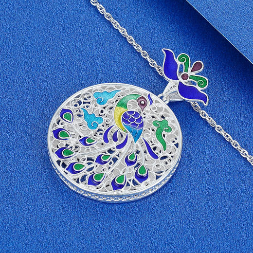 子佩集纯银孔雀吊坠【QFDZ007】（不含链）珐琅彩花丝208 商品图2