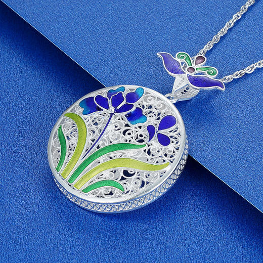 子佩集纯银蝶恋花吊坠【WBHHDZ-19】（不含链）珐琅彩花丝208 商品图1