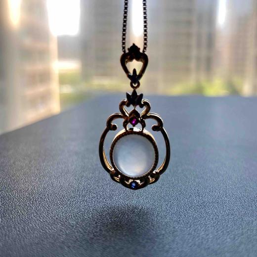 冰种厚庄翡翠蛋面吊坠18k黄金红蓝宝石镶嵌 商品图10