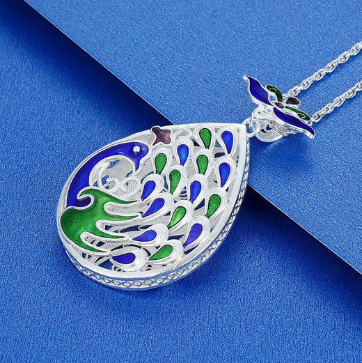 子佩集纯银孔雀吊坠【YXYLDZ040】（不含链）珐琅彩花丝208 商品图2