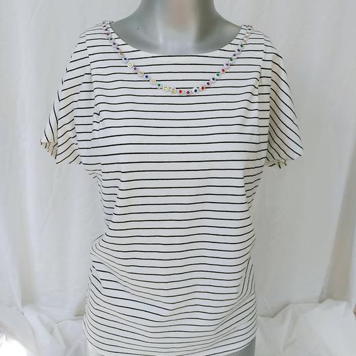 WD019女生百搭经典黑白条纹A字底摆短袖T恤 商品图0