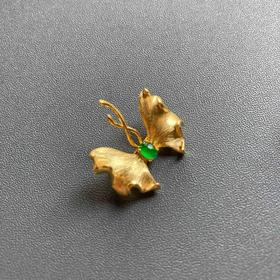 高冰种阳绿翡翠蛋面设计师款蝴蝶胸针18k黄金镶嵌