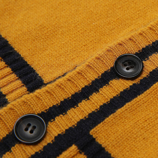 METTE羊绒世家童装男中大童100%山羊绒开衫时尚撞色条纹V领开衫保暖外套 商品图3