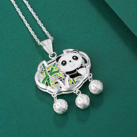 【抱竹】子佩集S990银熊猫锁吊坠【QFDZ009】（不含链）珐琅彩花丝208