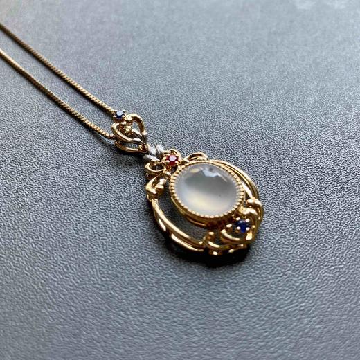 冰种厚庄翡翠蛋面吊坠18k黄金红蓝宝石镶嵌 商品图3