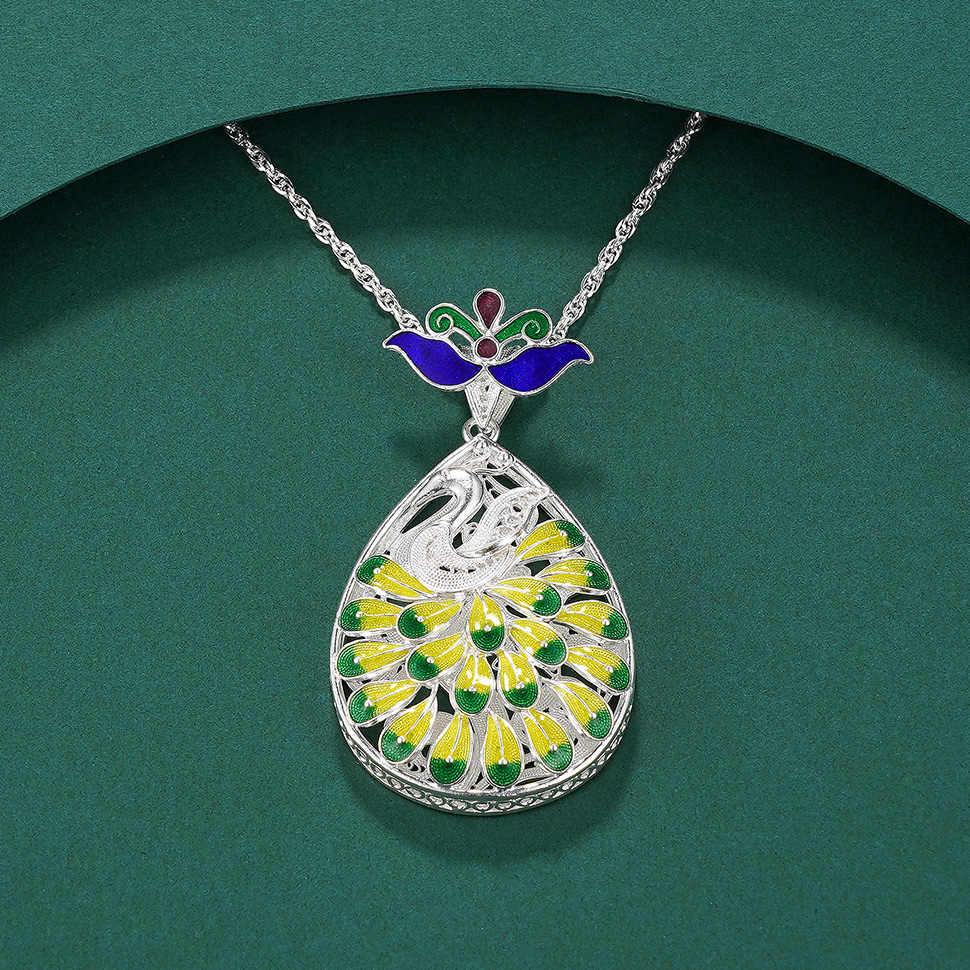 子佩集纯银孔雀吊坠【KL0048】（不含链）珐琅彩花丝208