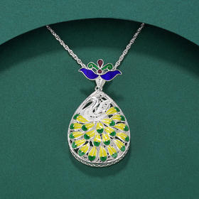 子佩集纯银孔雀吊坠【KL0048】（不含链）珐琅彩花丝208