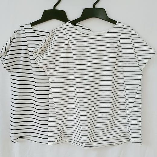 WD019女生百搭经典黑白条纹A字底摆短袖T恤 商品图2