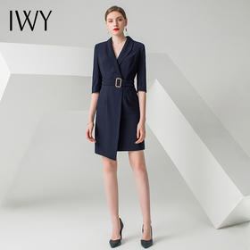 IWY/高端职业连衣裙女时尚气质中裙藏青OL 女裙