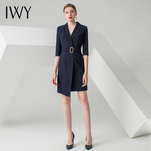 IWY/高端职业连衣裙女时尚气质中裙藏青OL 女裙 商品图0