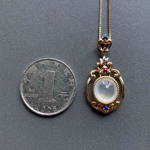 冰种厚庄翡翠蛋面吊坠18k黄金红蓝宝石镶嵌 商品图4