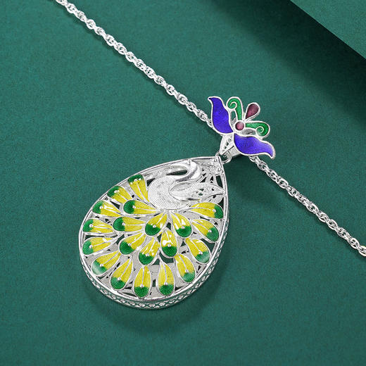 子佩集纯银孔雀吊坠【KL0048】（不含链）珐琅彩花丝208 商品图1