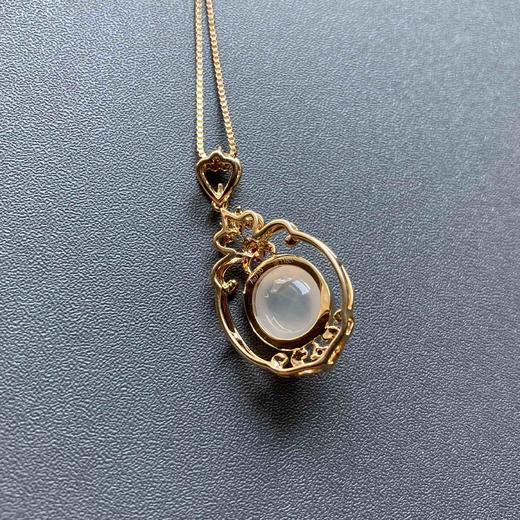 冰种厚庄翡翠蛋面吊坠18k黄金红蓝宝石镶嵌 商品图5