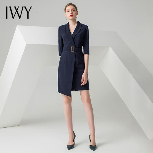 IWY/高端职业连衣裙女时尚气质中裙藏青OL 女裙 商品图2