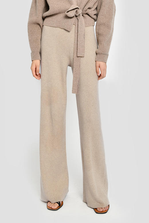 2020经典款女士无染色羊绒螺纹直筒裤 商品图1