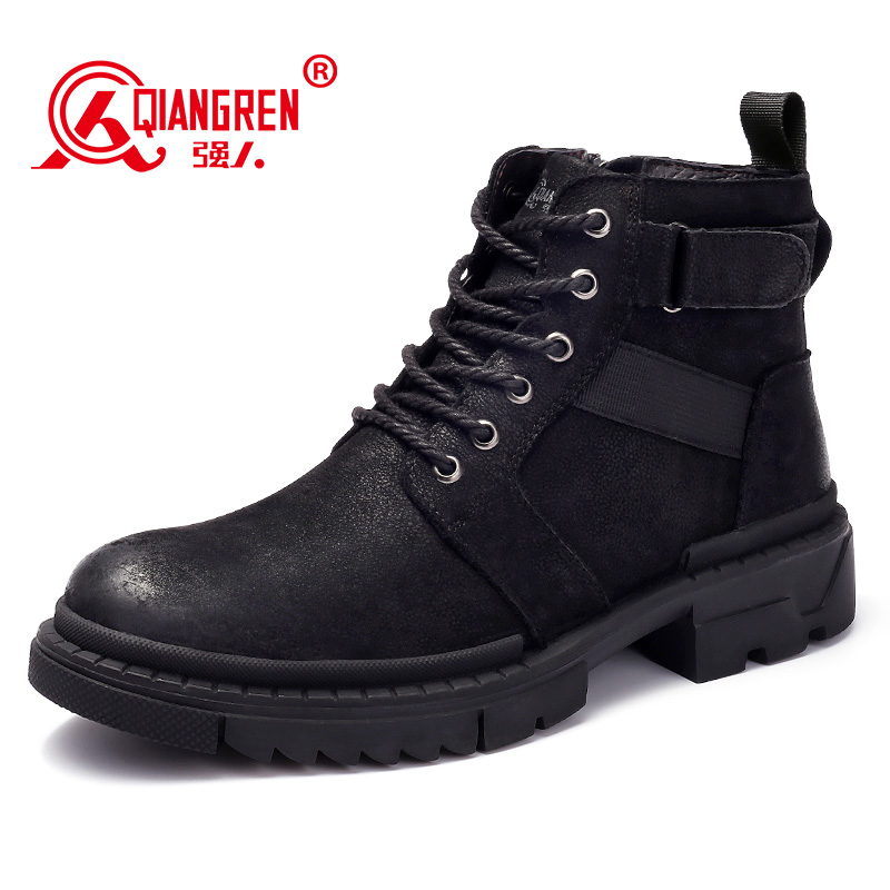 强人马丁靴男头层牛皮透气耐磨复古户外靴子便捷侧拉链有型百搭男靴 Q3DXA218031